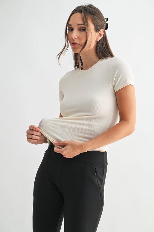 Essential Short-Sleeved Micro-Ribbed Athleisure Top
