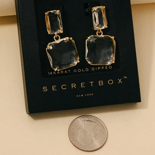 Secret Box Gold Dipped Large Faceted Gem Dangle Earrings