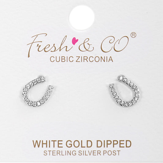Cz Gold-Dipped Rhinestone Horseshoe Earring