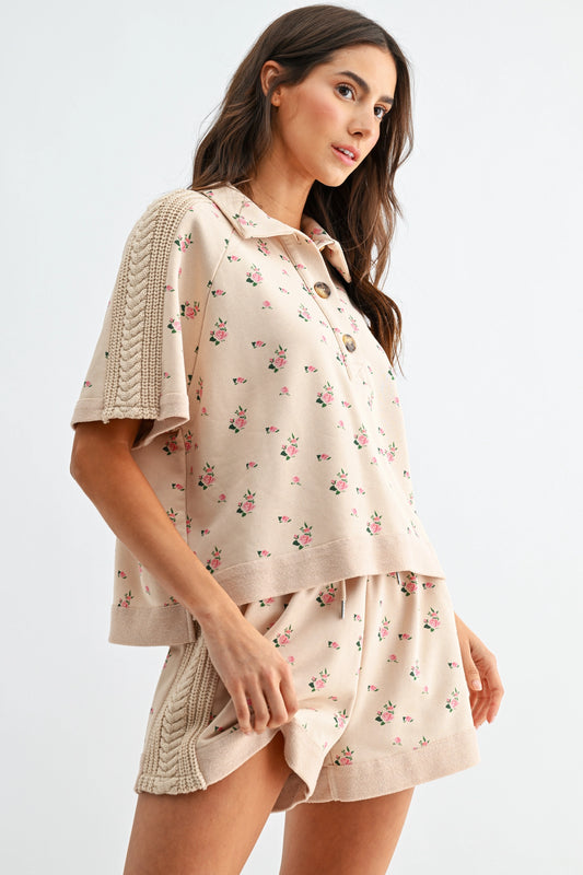 Floral Short Sleeve Top and Shorts Set