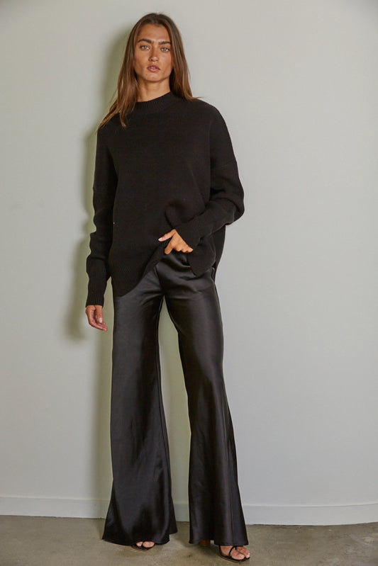 Woven Polyester Spandex Satin High Rise Pants