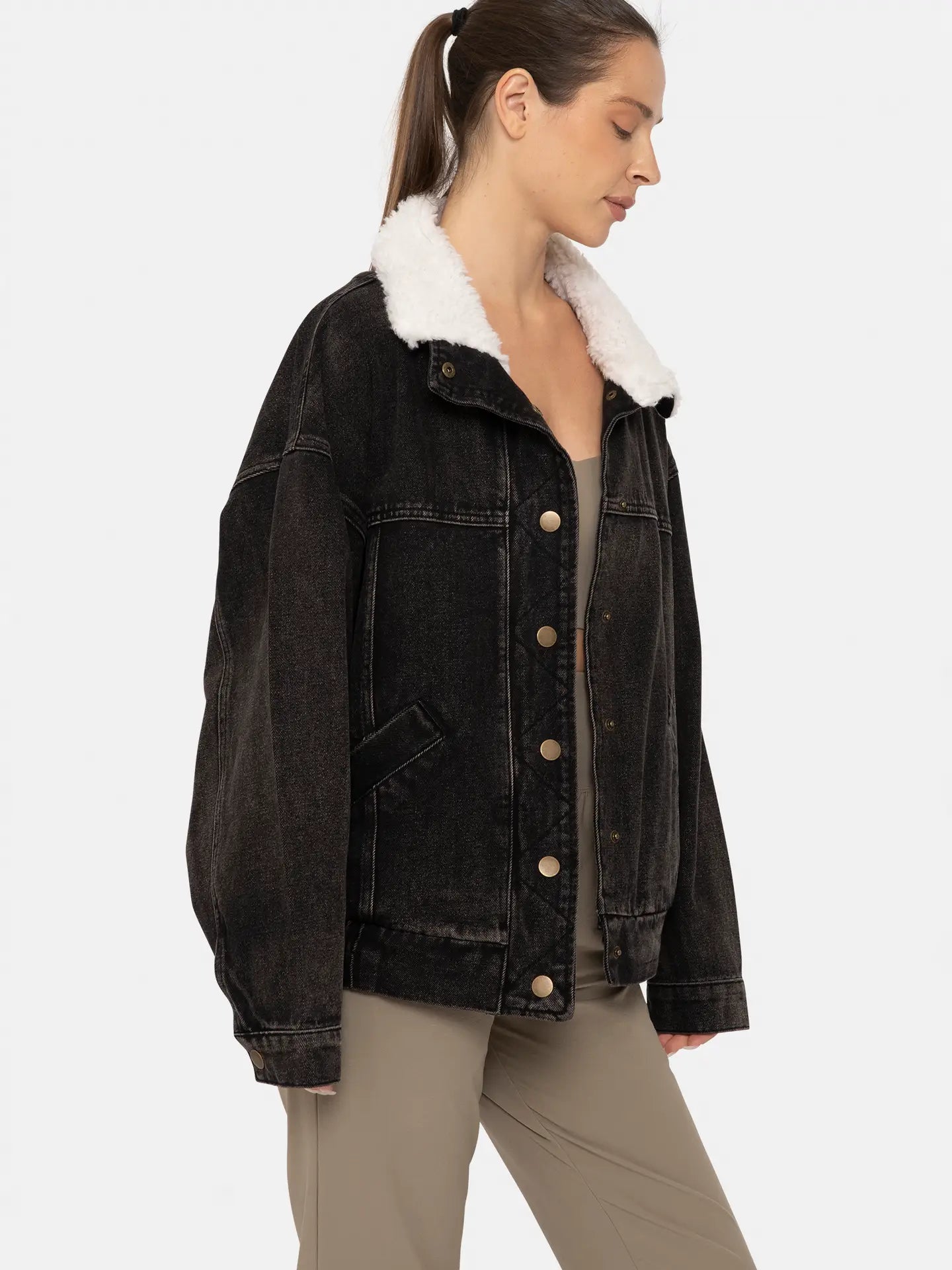 Sherpa Collar Oversized Denim Jacket