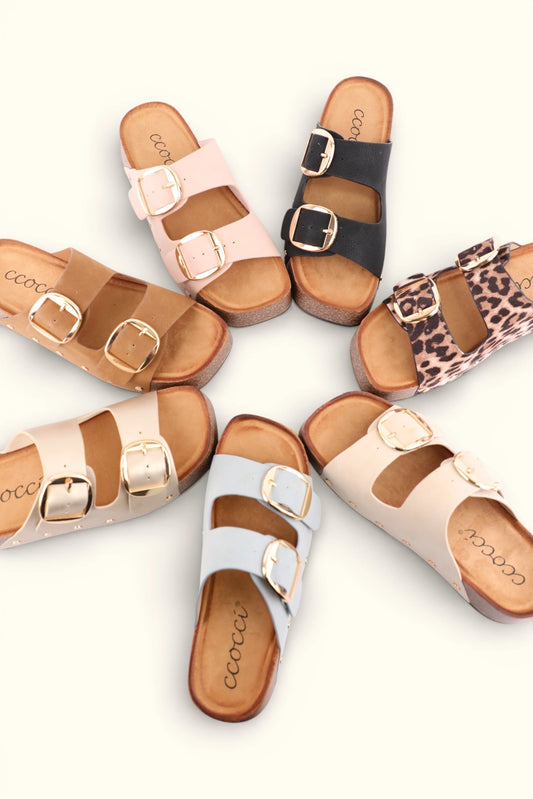 Nancy Double Straps with Bold Metal Buckles Platform Sandal