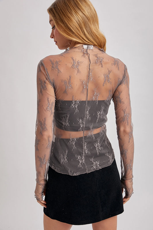 Floral Embroidery Lace Mesh Layering Top