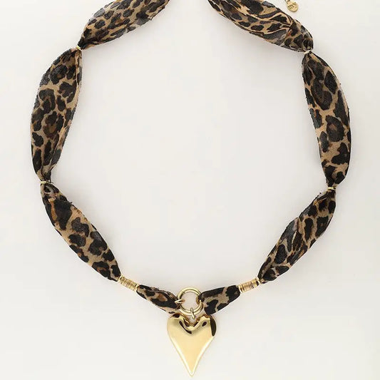 Heart Pendant Leopard Scarf Necklace