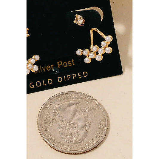 Gold Dipped Pearl Stuid Cluster and Cz Stud Drop Earrings