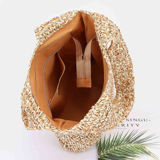 Two Tone Faux Straw Braided Bindle Bag