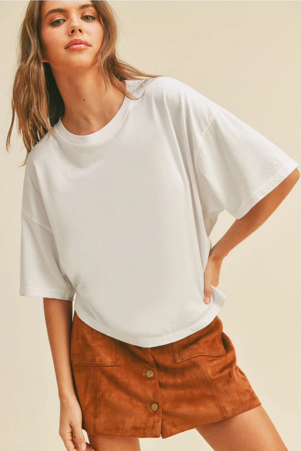 Blank Long Cropped Short Sleeve T-Shirt