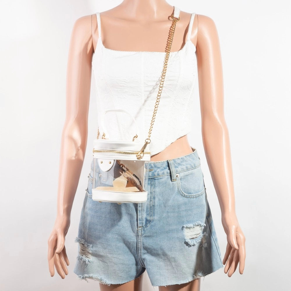 Clear Faux Leather Cylinder Bucket Bag