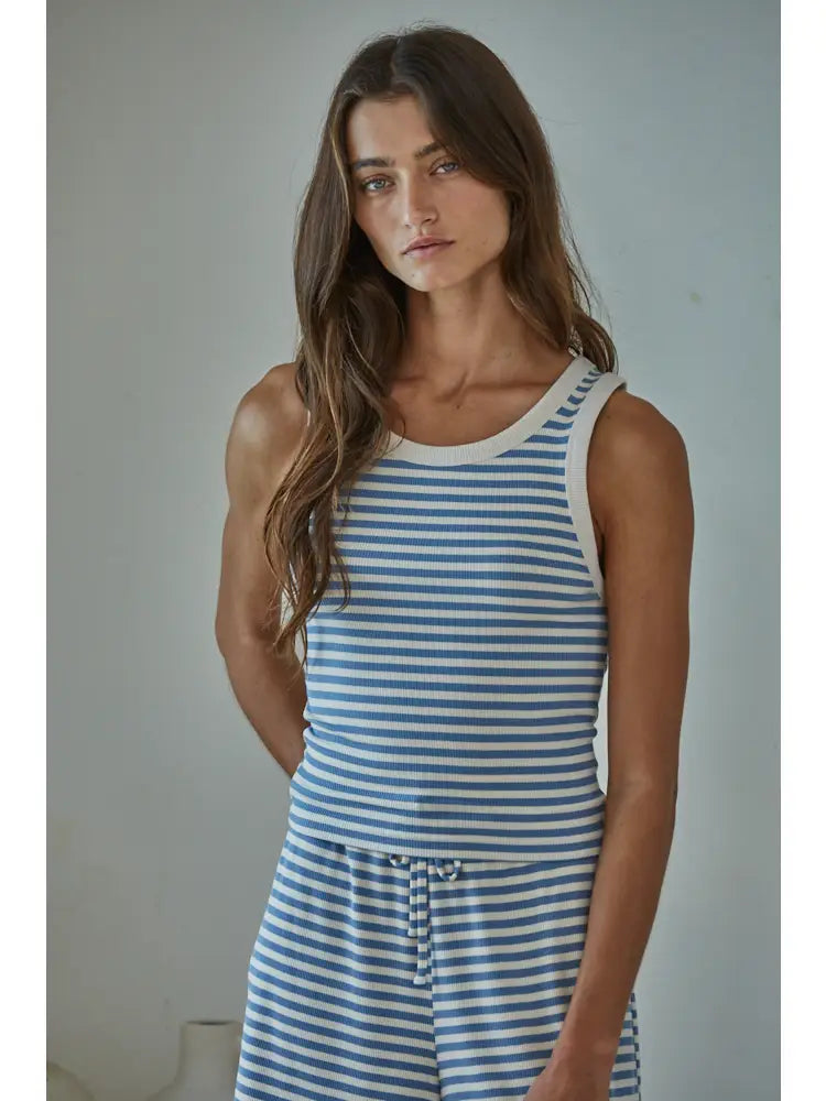 Knit Rayon Spandex Striped Sleeveless Top