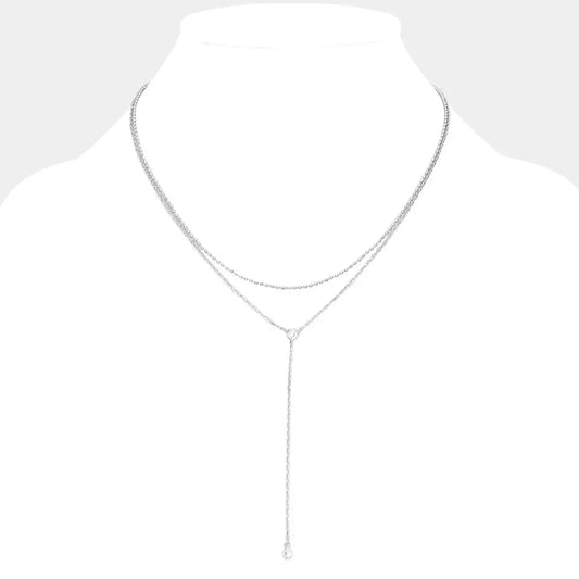 Dropped Round Stone Double Layered Y Necklace