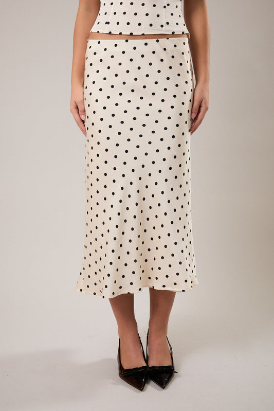 Polka Dot Mid Rise Maxi Skirt