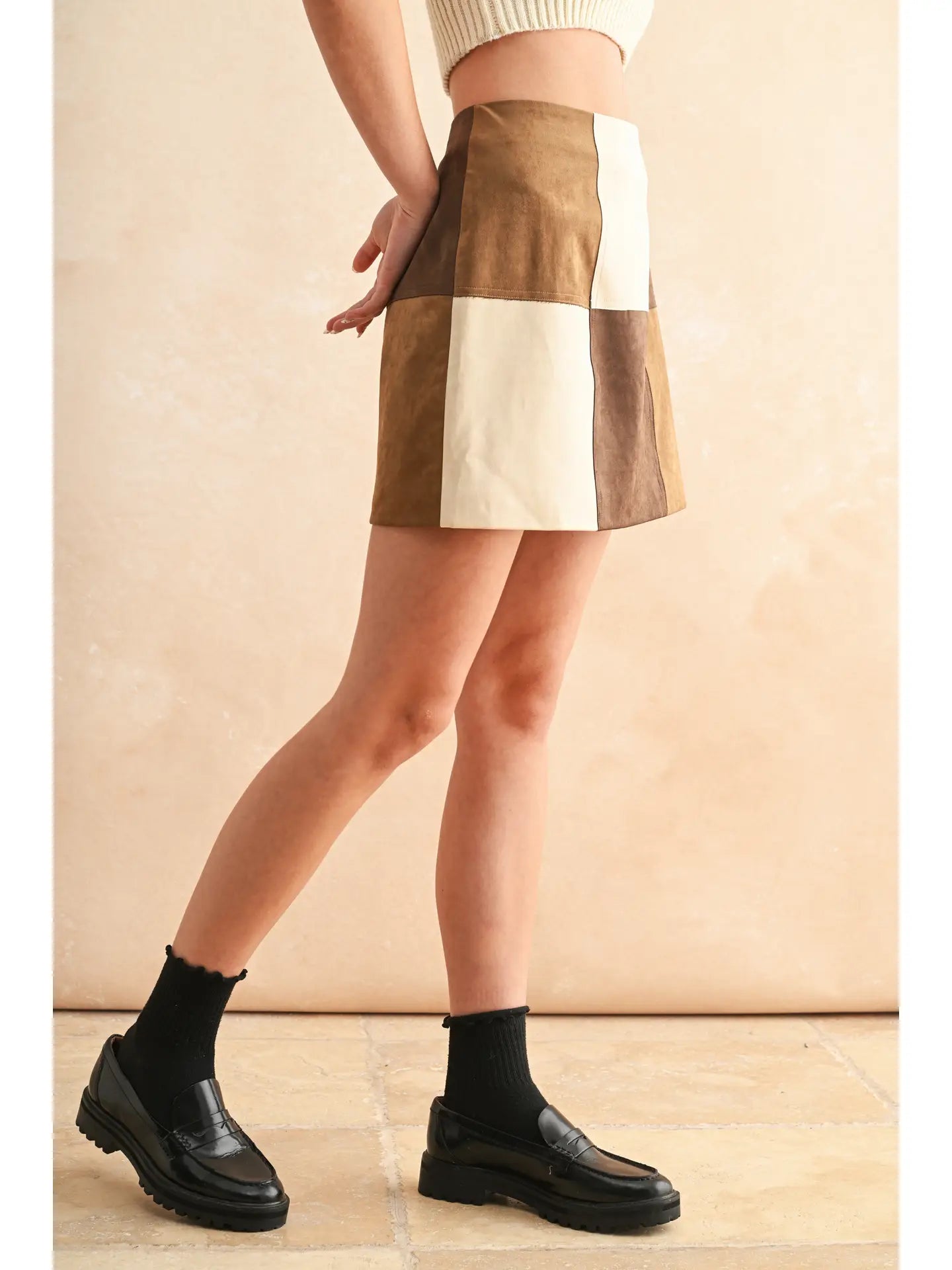 Patch Work Effect Suede Skirt