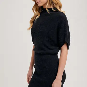 Mock Neck Dolman Sleeved Knit Sweater Mini Dress