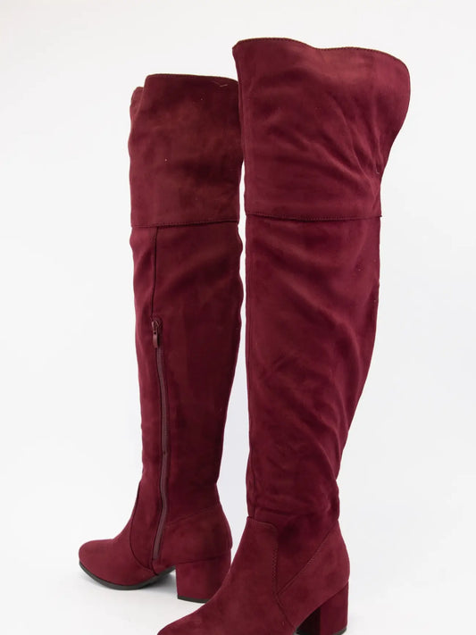 Burgundy Faux Suede Thigh High Boots
