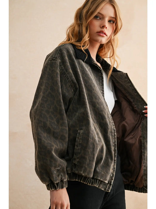 Leopard Printed Bomber Jacket