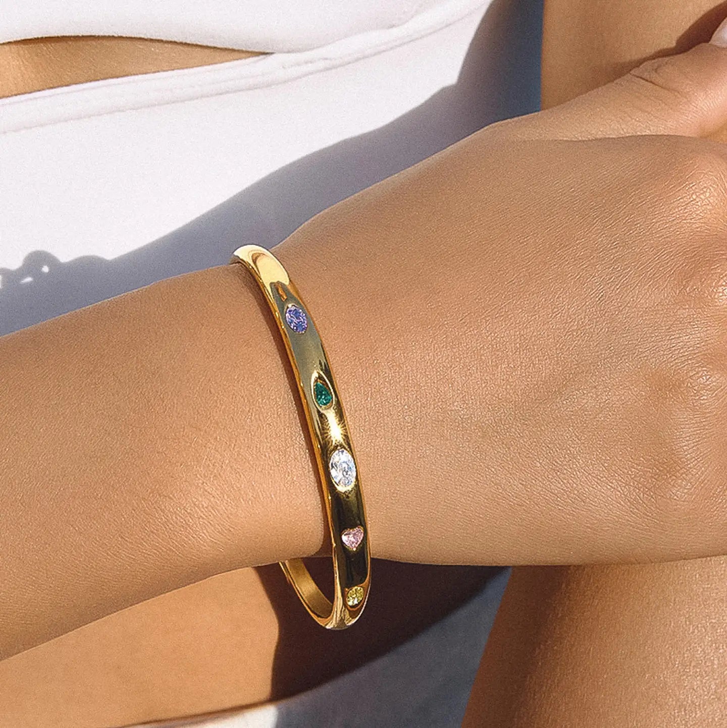 Juneau 18K Gold Non-Tarnish Multicolor Cz Bangle