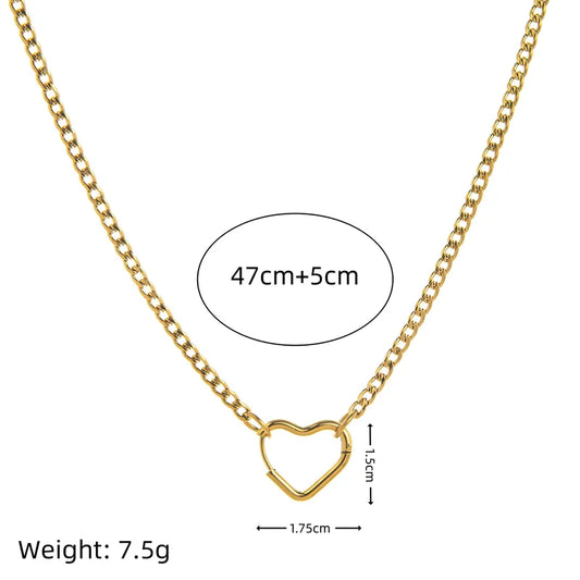 Heart Clasp Charm Necklace 18K Gold Stainless Steel