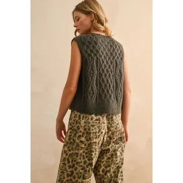 Tie Front Cable Knitted Vest