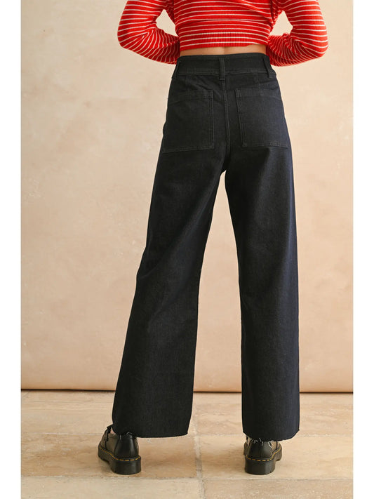 Indigo Denim Straight Wide Leg Pants