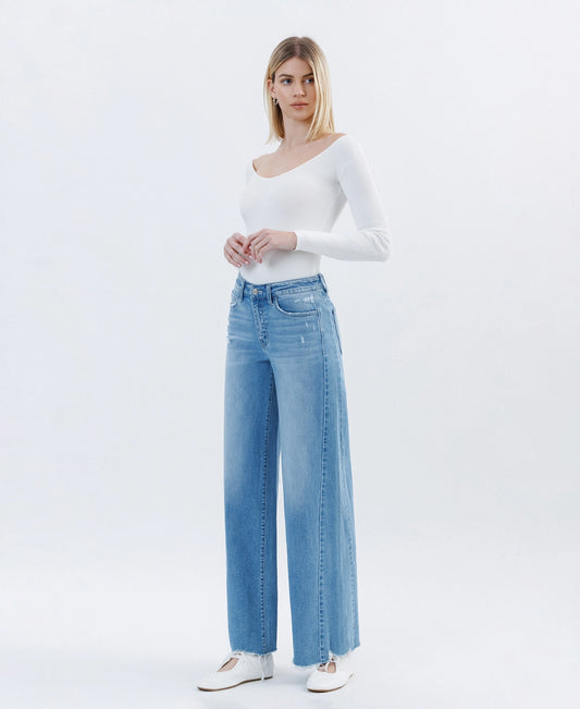High Rise Raw Hem Extreme Wide Jeans