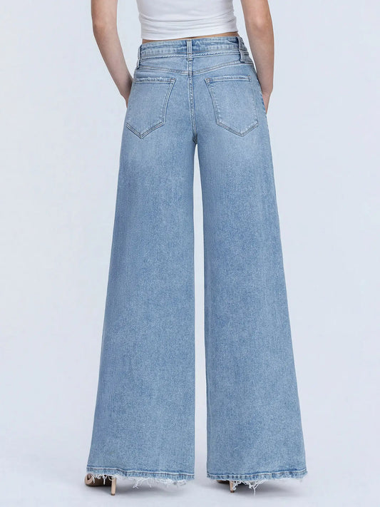 Super High Rise Drawstring Waist Palazzo Jeans