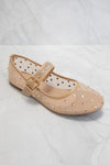 Nude Rhinestone Embellished Mesh Mary Jane Flats