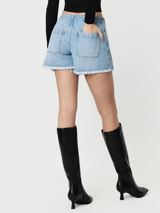 High Rise Frayed Hem Wrap with Tie Skort