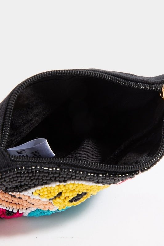 Colorful Cluster Smiley Faces Seed Beaded Coin Purse