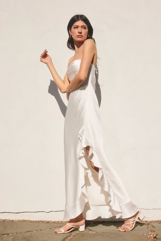Going Out Strapless Ruffled Slit Maxi Dress
