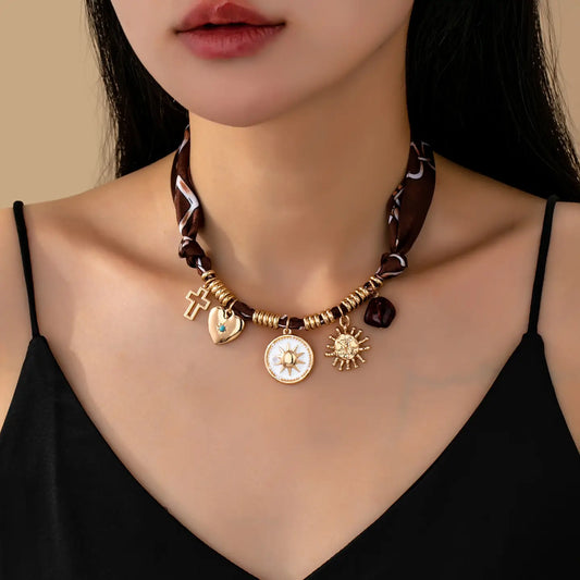 Charm Necklace-Sun Heart Cross Tort