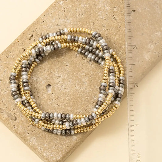 Acrylic Pearl and Metallic Beaded Bracelet Set