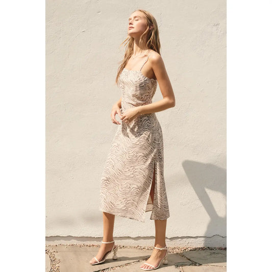 Fair Play Ruched and Slit Midi Dress