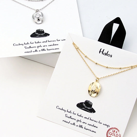 Cowboy Hat Figure Pendant Double Layer Necklace