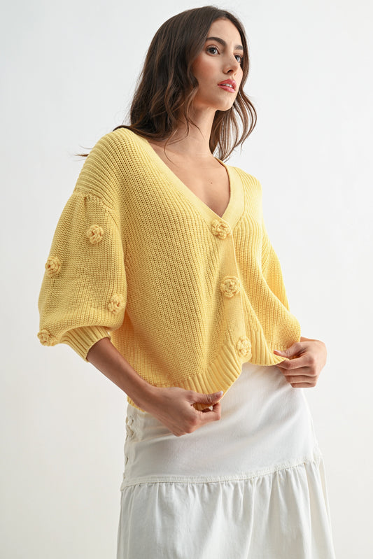 Textured Knit Cardigan with 3D Button