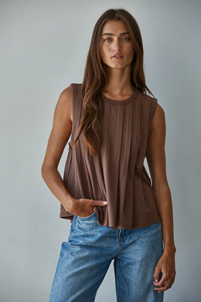 Knit Rayon Spandex Jersey Round Neck Sleeveless Top