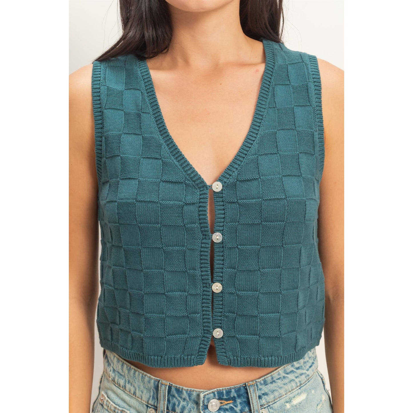 Basket Weave V-Neck Sleeveless Vest