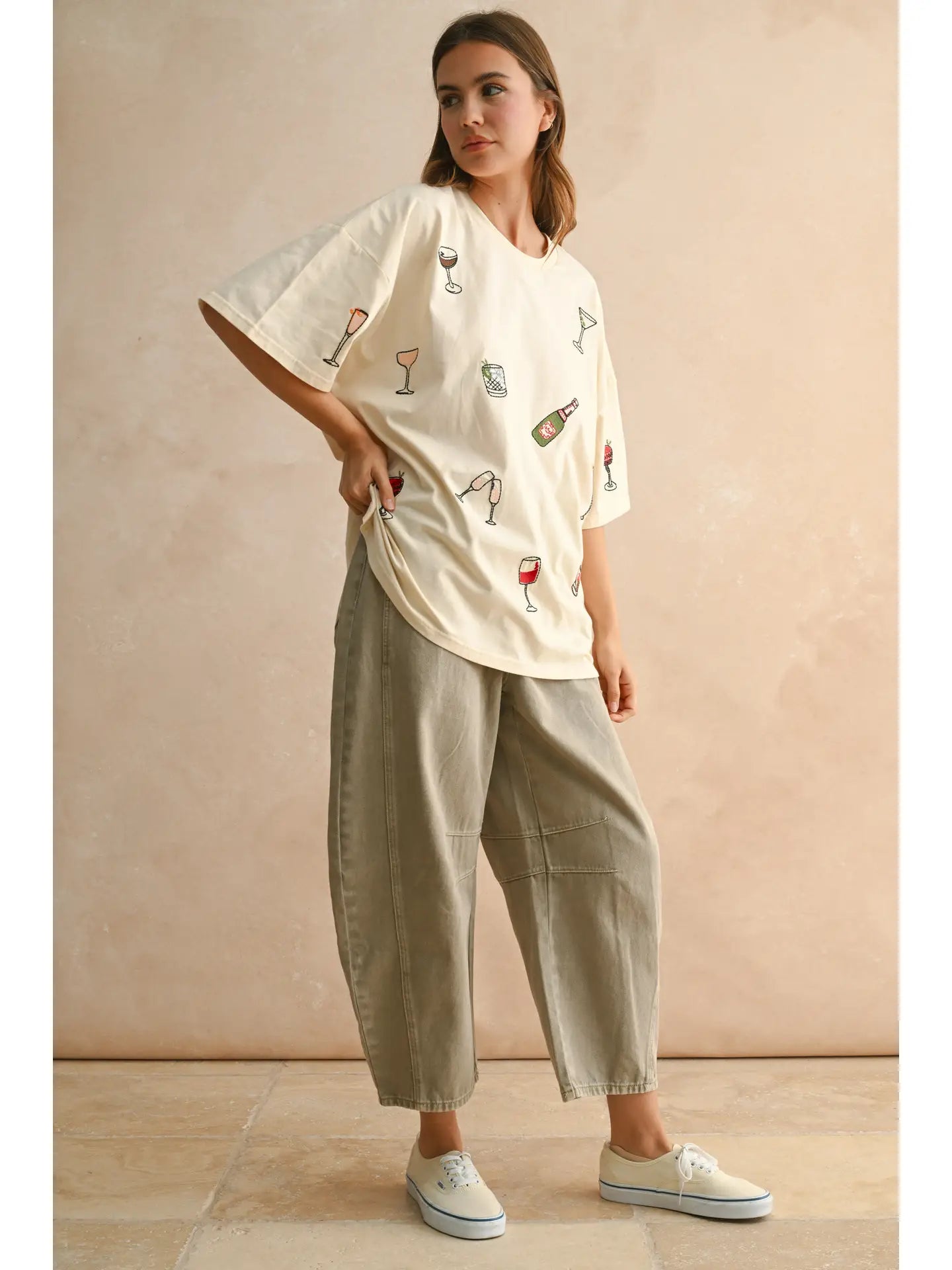 Cocktail Embroidery Boxy T Shirts