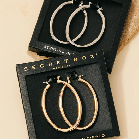 Secret Box Gold Dipped Oval Tube Hoop Earrings
