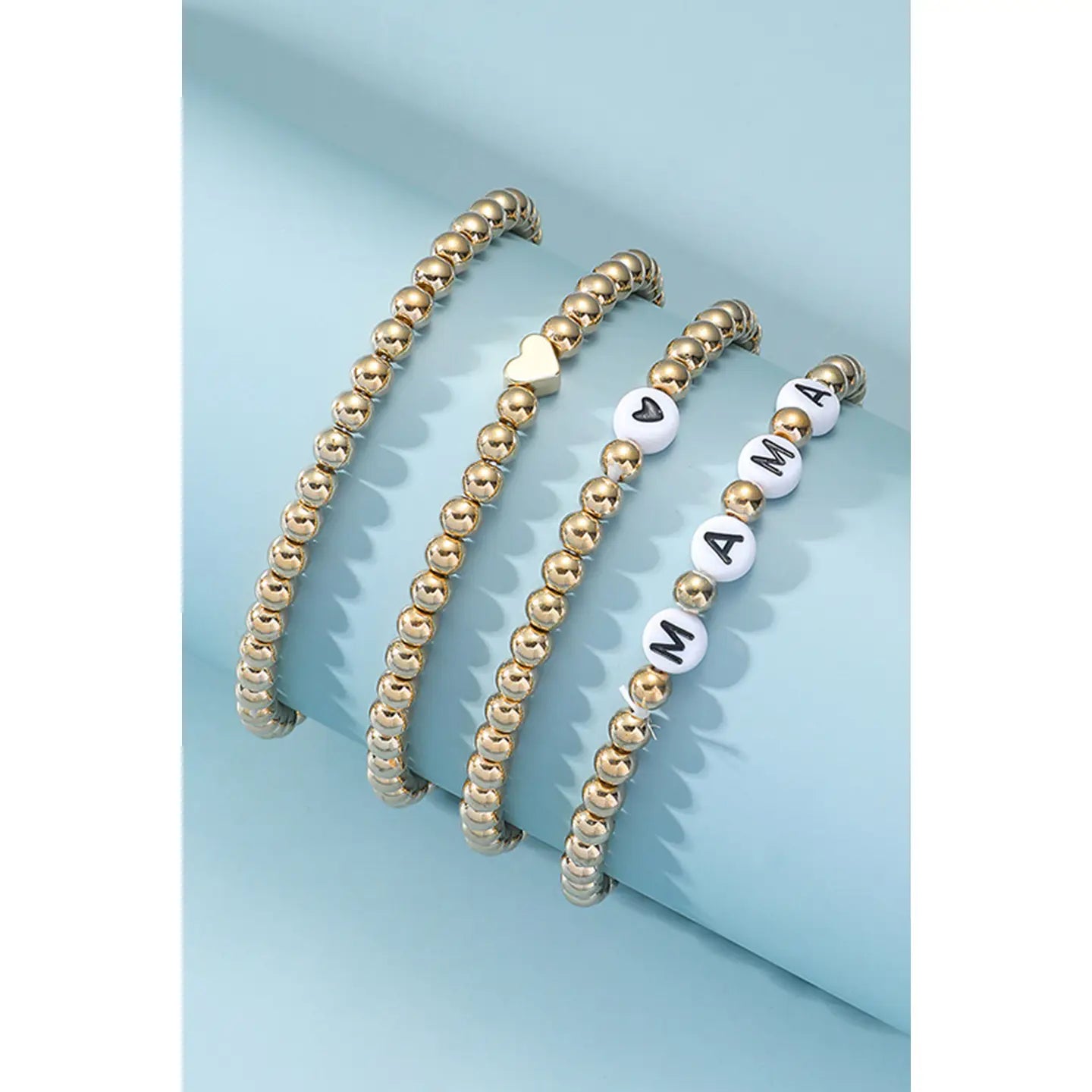 Mama Heart Bead 4Pcs Bracelets Set