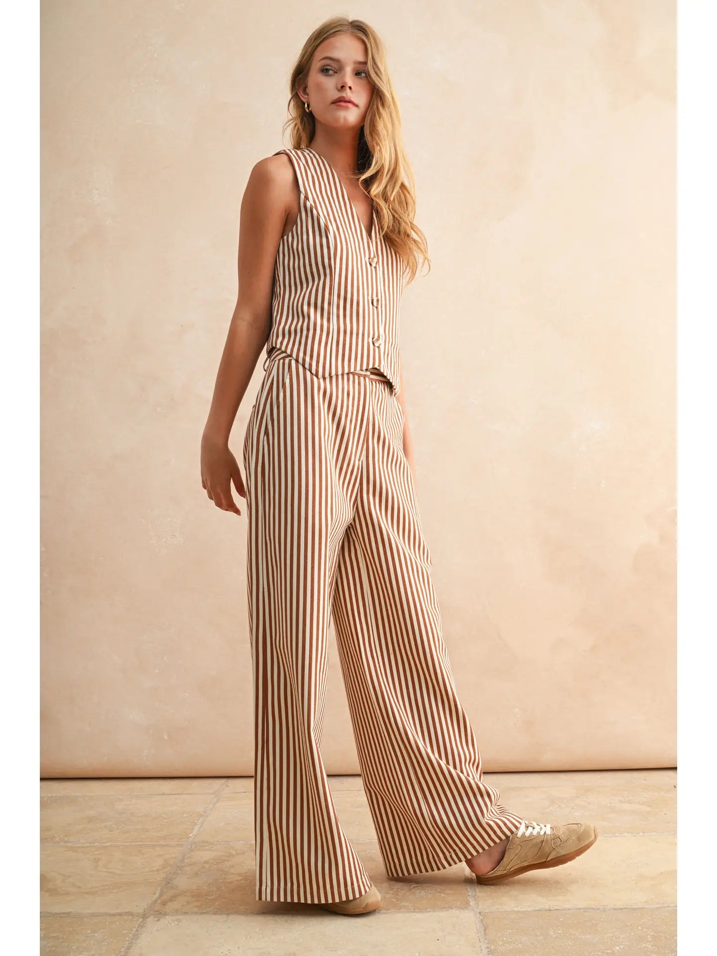 Striped Pattern Wide Leg Pants