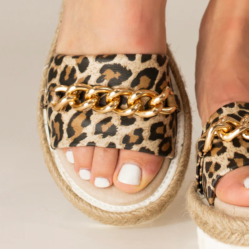 Cynthia Richard Bardot Leopard Print Leather Sandal