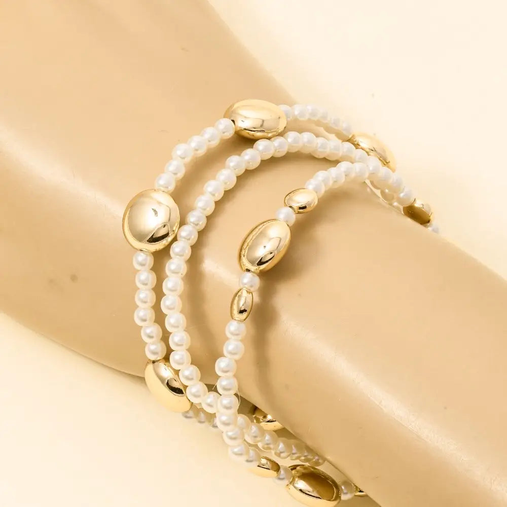 Metallic Discs and Pearl Beads Bracelet Set