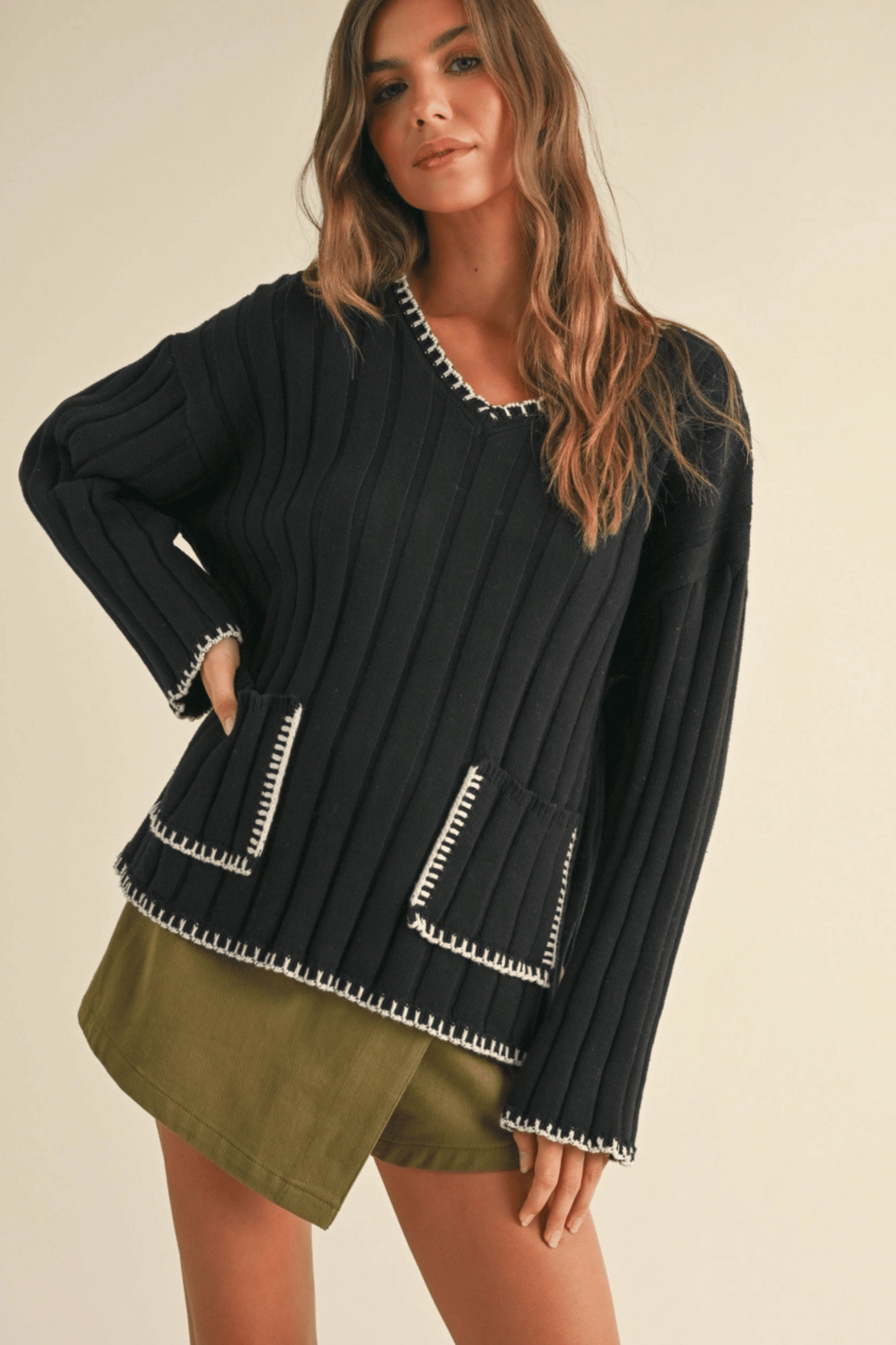 The Natasha Stitch Detail Wide Rib Pattern Sweater