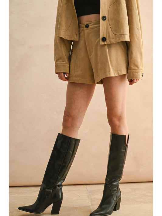 Pleated Suede Shorts