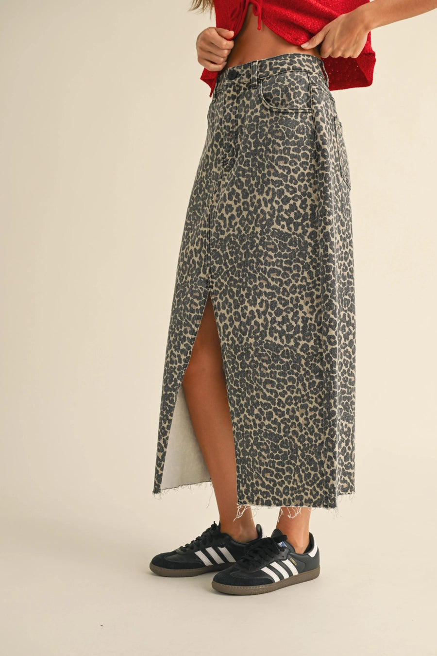 Leopard Print Slit Front Skirt