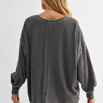 Cotton Blend Waffle Knit Oversized Long Sleeve