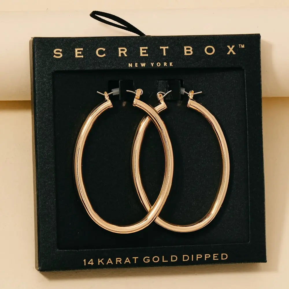 Secret Box Gold Dipped Oval Tube Hoop Earrings