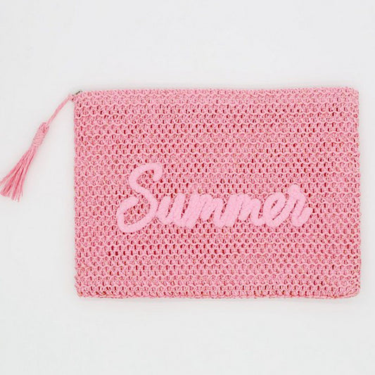 Woven Straw Pouch with Summer Embroidery