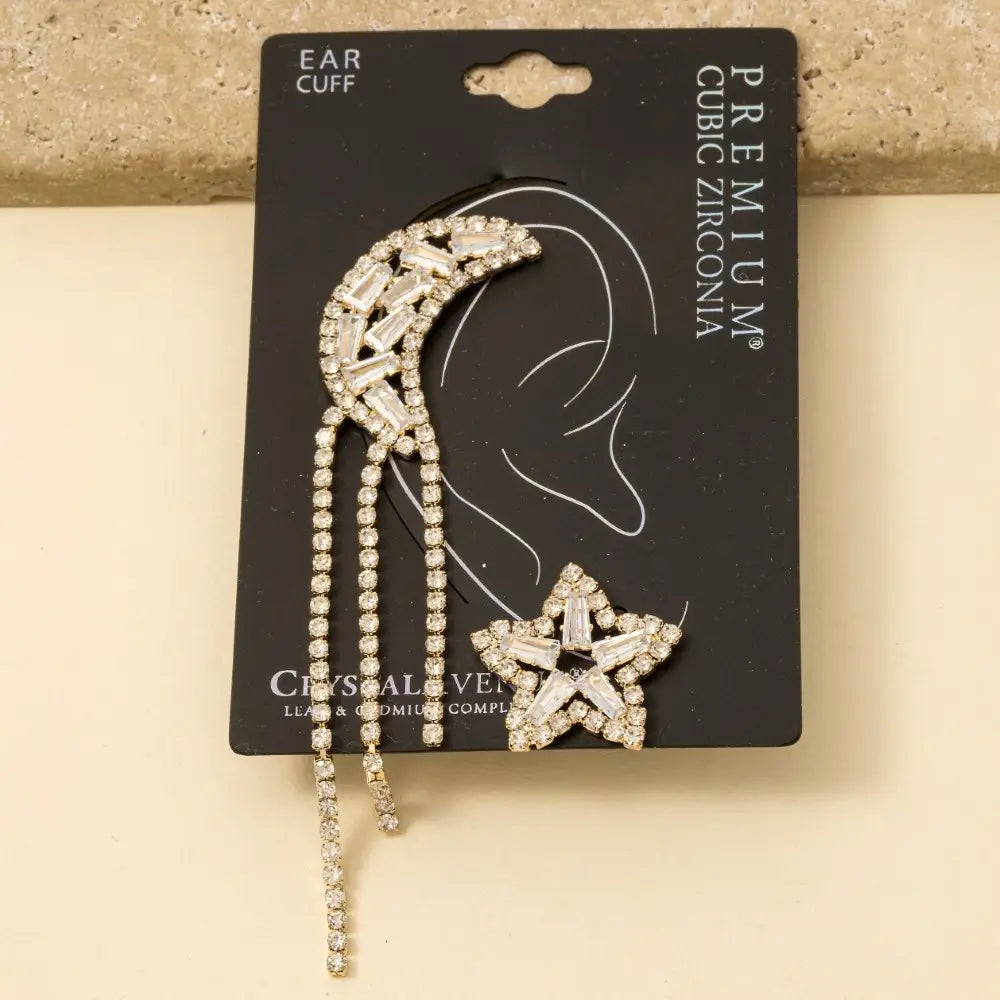 Moon Ear Cuff and Star Stud Cz Earrings Set